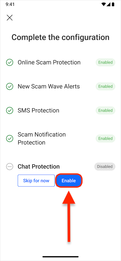 Protecție chat - configurați Scam Copilot Android