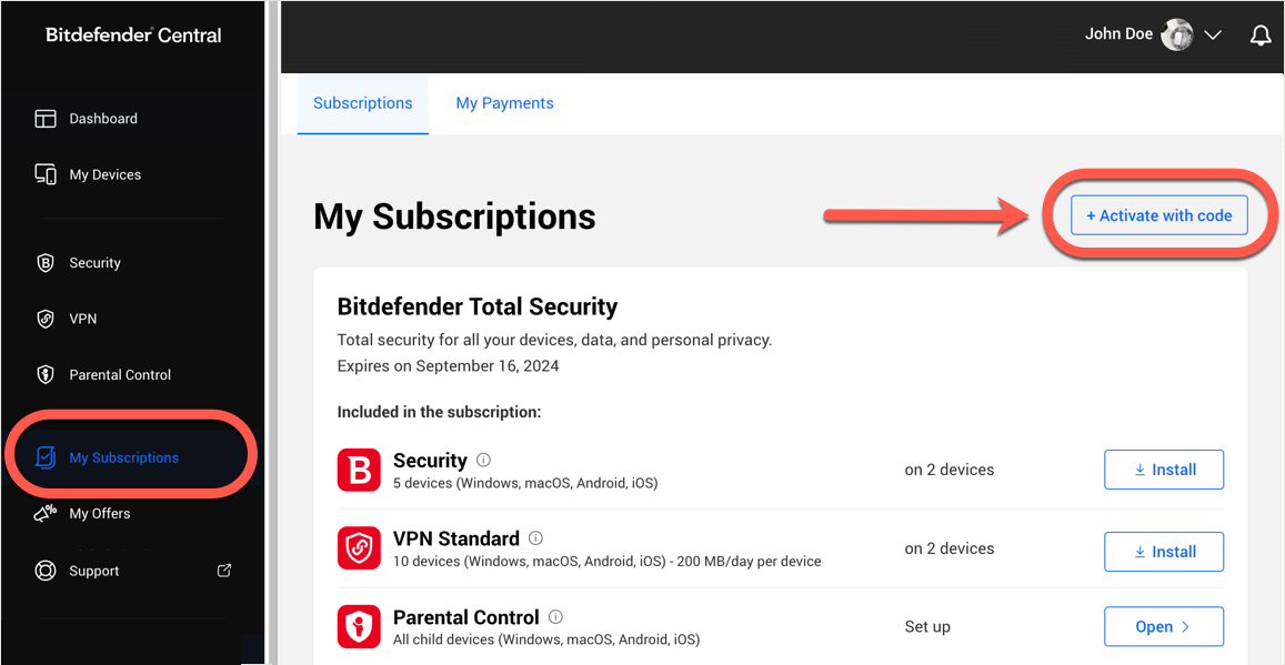 Abonamentele mele - prelungirea abonamentului Bitdefender